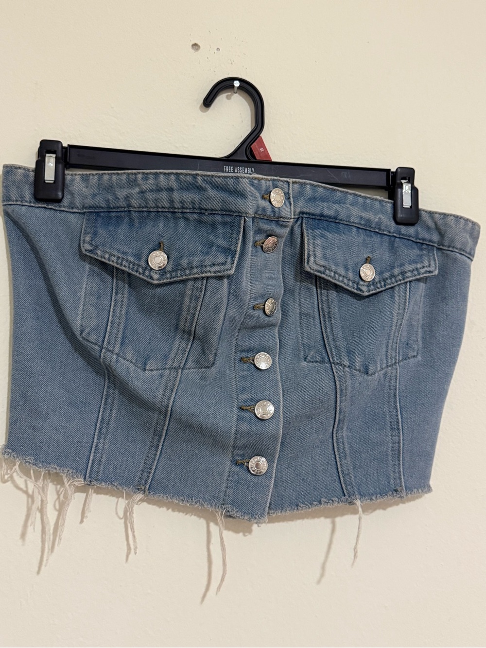 Denim Strapless Button-Front Tube Top in Light Blue
